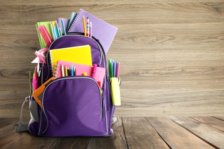 bookbag of school supplies for giving page